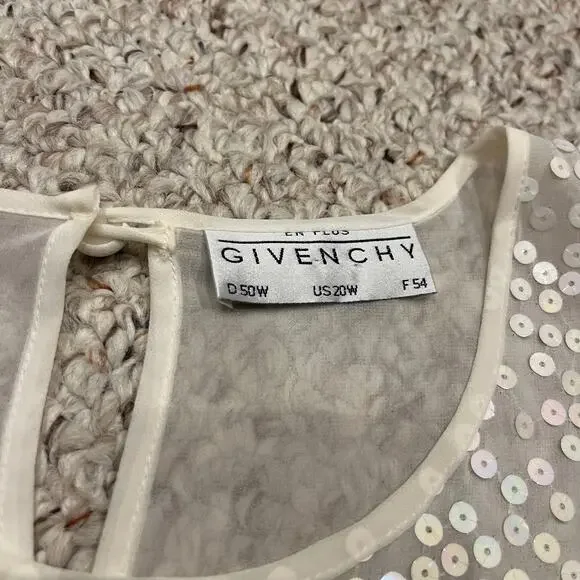 Givenchy Short Sleeve Sequin Sheer Blouse Sz 20W Glam Party Sparkly Casual - Picture 2 of 7